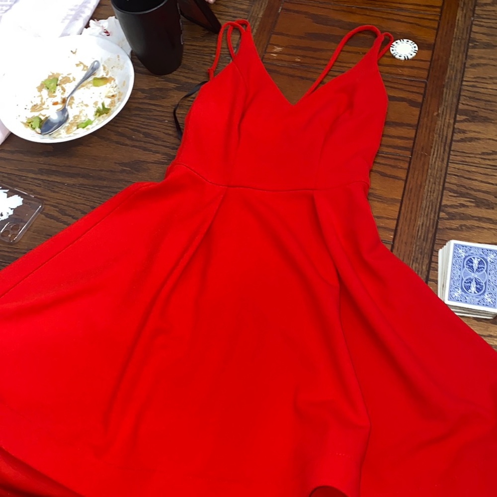 Red high low short dress from Macy’s